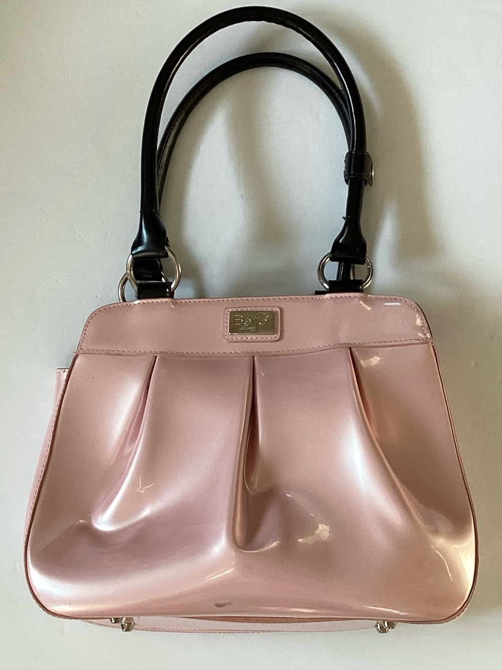 Beijo Pink Patent Double Shoulder Bag with Black Handles